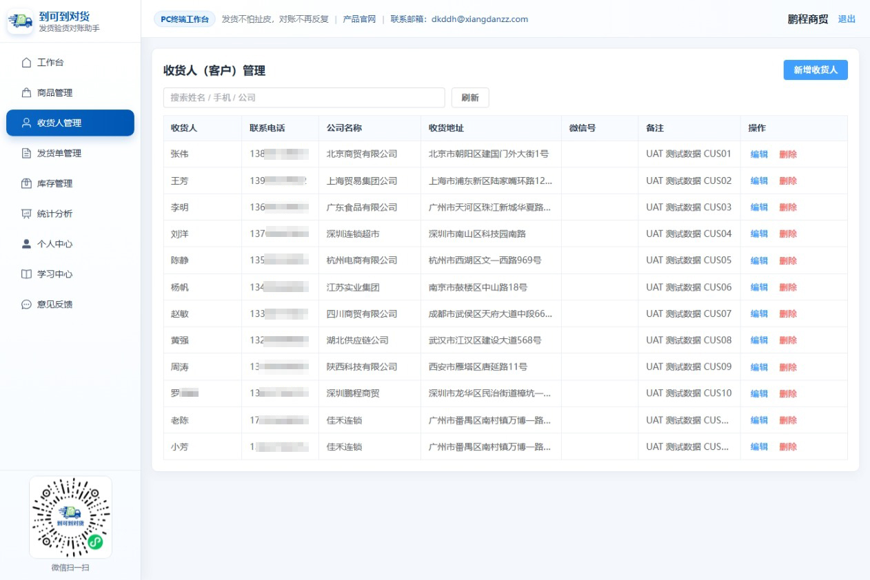 PC端收货人管理列表